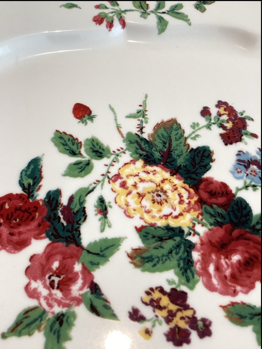 🐝 Anthropologie Stoneware Platter Camille Oval Serving New Bee Strawberry Floral - Picture 7 of 10